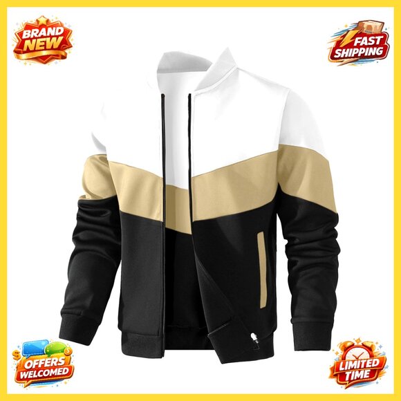 Lightweight Bomber Jacket Color Block Varsity Coat Casual Relaxed Fit